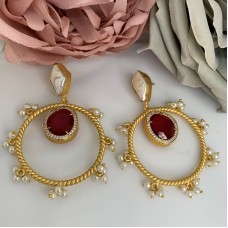 SKNJ0331 Red Onyx, Baroque Pearl