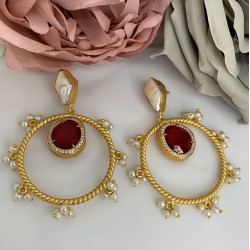SKNJ0331 Red Onyx, Baroque Pearl