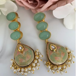 SKNJ0376 Kundan Minakari, Mint Chalcedony