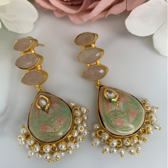 SKNJ0377 Kundan Minakari, Rose Quartz