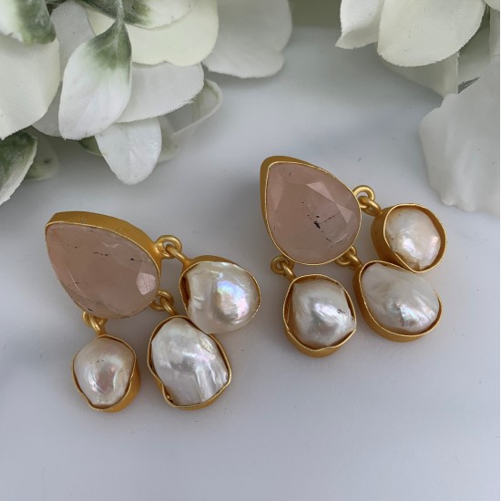SKNJ0402 Rose Quartz, Baroque Pearl