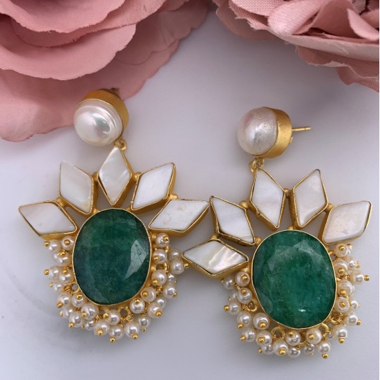 SKNJ0414 Emerald Stone, Mother Of Pearl
