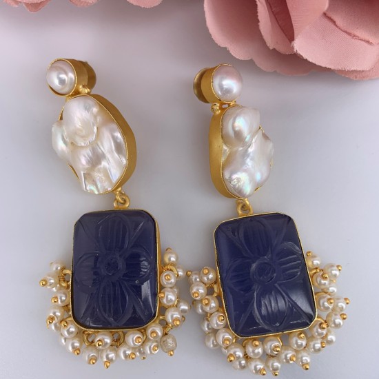 SKNJ0425 Indigo Monalisa, Baroque Pearl