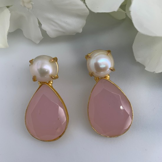 SKNJ0452 Pink Chalcedony, Freshwater Pearl